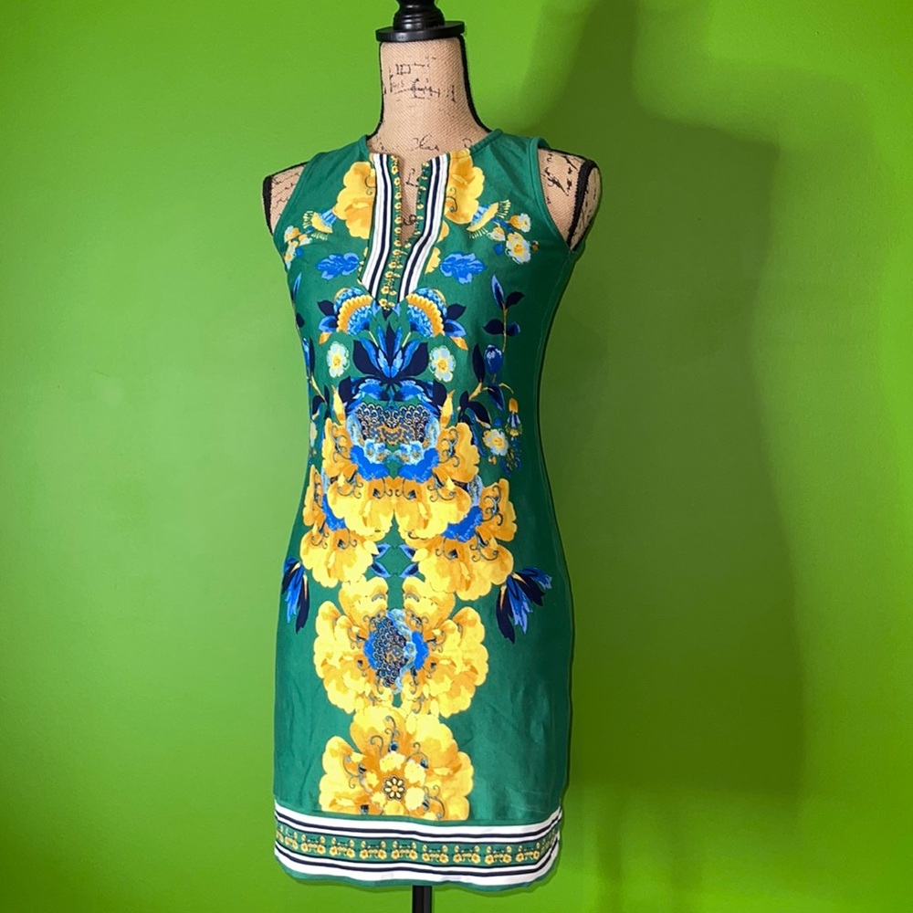 Gorgeous Green & Golden Peacock Blues Tunic Day Dress Shirt - Ny&Co